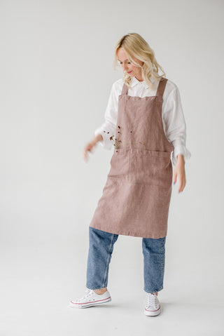 Ashes of Roses Washed Linen Crossback Apron 5