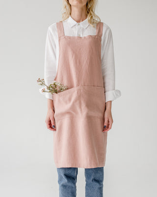 Cafe Creme Washed Linen Crossback Apron 3