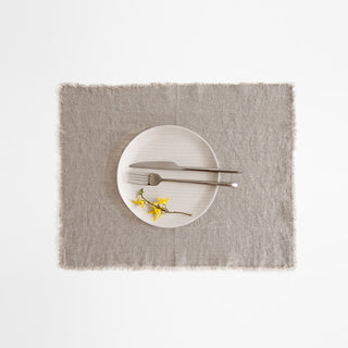 Natural Linen Washed Placemat With Fringes 