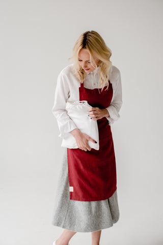 Red Pear Washed Linen Apron 4