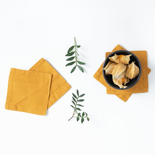 Set of 4 Mustard Washed Linen Coasters 1