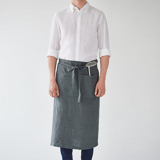 Forest Green Washed Linen Waist Apron 