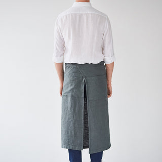 Forest Green Washed Linen Waist Apron 