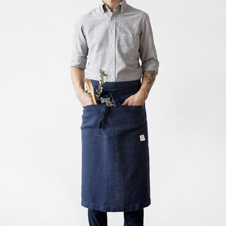 Navy Washed Linen Waist Apron 1