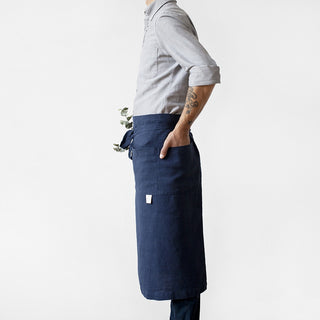 Navy Washed Linen Waist Apron 2