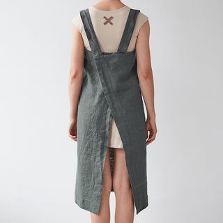 Forest Green Washed Linen Pinafore Apron 2