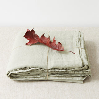 Sage Washed Linen Bed Sheet 1