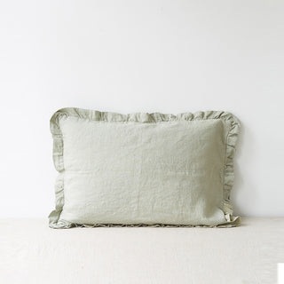 Sage Frilled Washed Linen Pillowcase 1