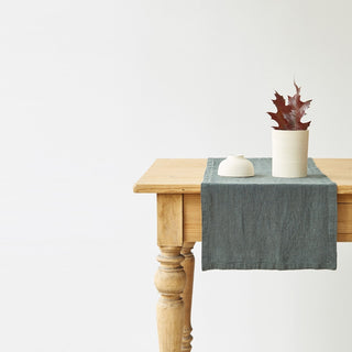 Forest Green Washed Linen Table Runner 1