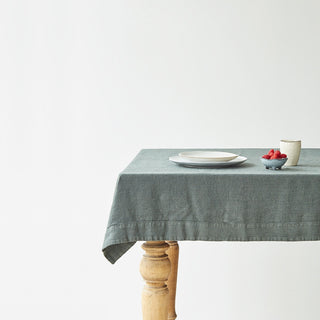 Forest Green Washed Linen Tablecloth 