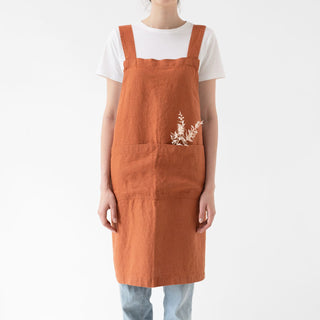 Baked Clay Washed Linen Crossback Apron 