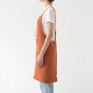 Baked Clay Washed Linen Crossback Apron 3