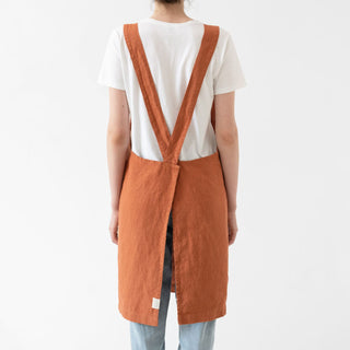 Baked Clay Washed Linen Crossback Apron 