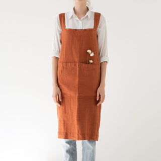 Baked Clay Washed Linen Pinafore Apron 1