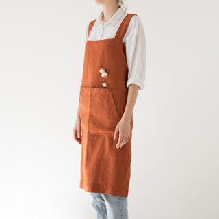 Baked Clay Washed Linen Pinafore Apron 3