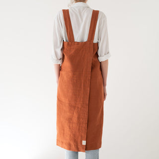 Baked Clay Washed Linen Pinafore Apron 2