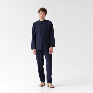 Bilberry Blue Color Currant Men's Linen Loungewear Set 1