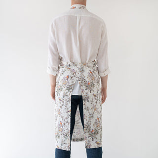 Birds Print Washed Linen Chef Apron 