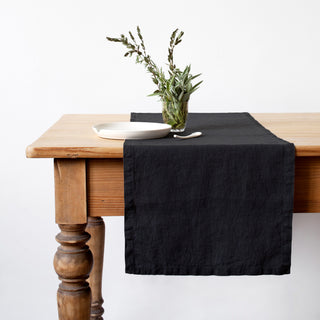 Black Washed Linen Table Runner 