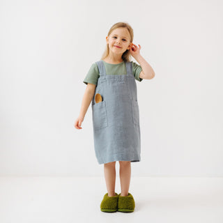 Blue Fog Kids Washed Linen Pinafore Apron With Spoon  in the Pocket 1