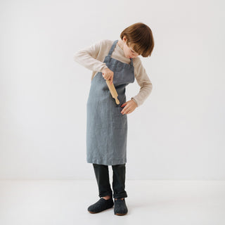 Blue Fog Kids Washed Linen Apron with Rolling Pin 3