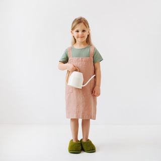 Cafe Creme Kids Washed Linen Pinafore Apron with Watering Pot 3