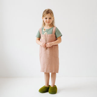 Cafe Creme Kids Washed Linen Pinafore Apron with Flowers 