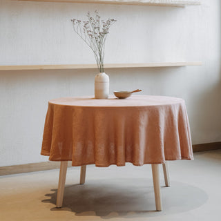 Cafe Creme Lightweight Linen Round Tablecloth 1