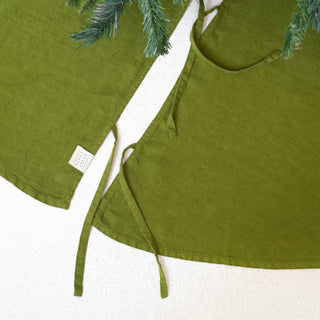 Christmas Green Linen Christmas Tree Skirt Close View 3