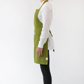 Christmas Green Linen Daily Apron Side View 