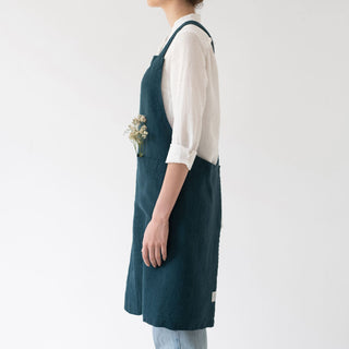 Deep Water Washed Linen Crossback Apron 3