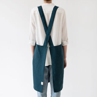 Deep Water Washed Linen Crossback Apron 2