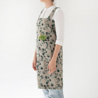 Eucalyptus Side Print Natural Washed Linen Pinafore Cooking and Gardening Apron 2