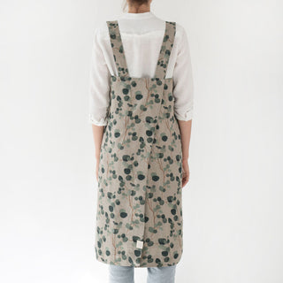 Eucalyptus Print Natural Washed Linen Pinafore Cooking and Gardening Back View  Apron 3