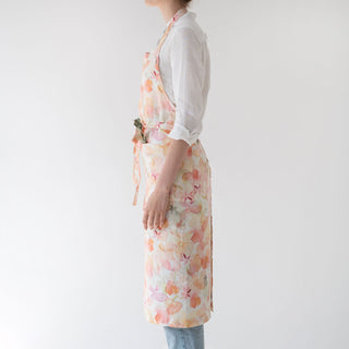 Floral Print Washed Linen Chef Apron Side View 2