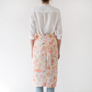 Floral Print Washed Linen Chef Apron Back View 3