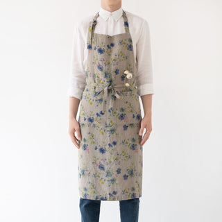 Flowers on Natural Washed Linen Chef Apron 1