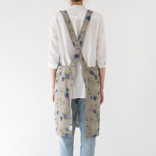 Flowers on Natural Washed Linen Crossback Apron 2