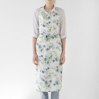 Flowers on White Washed Linen Chef Apron 