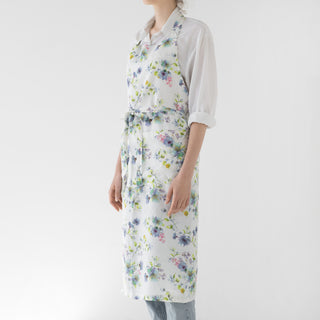 Flowers on White Washed Linen Chef Apron 4