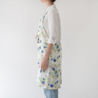 Flowers on White Washed Linen Crossback Apron 3