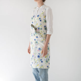 Flowers on White Washed Linen Pinafore Apron 3