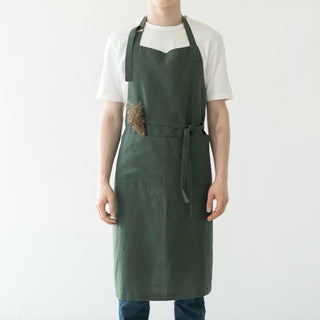 Forest Green Washed Linen Chef Apron 1
