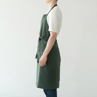 Forest Green Washed Linen Chef Apron 3