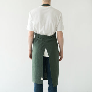 Forest Green Washed Linen Chef Apron 2