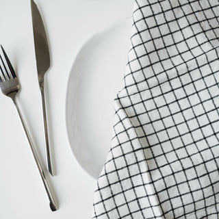 Grid Washed Linen Tea Towel 