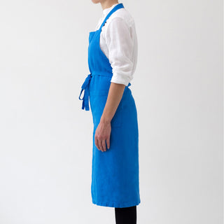 French Blue Washed Linen Chef Apron Side View 3