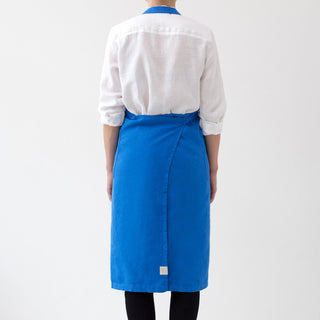 French Blue Washed Linen Chef Apron Back View 2