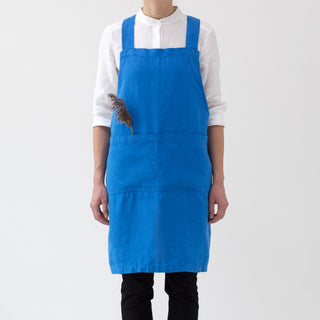 French Blue Washed Linen Crossback Apron 1