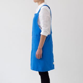 French Blue Washed Linen Crossback Apron 3 3